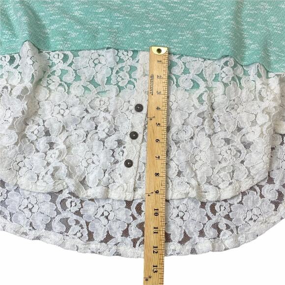 KCM Green & Cream Marled Tunic Long Sleeve Light Spring Sweater with Lace Bottom - Picture 11 of 12